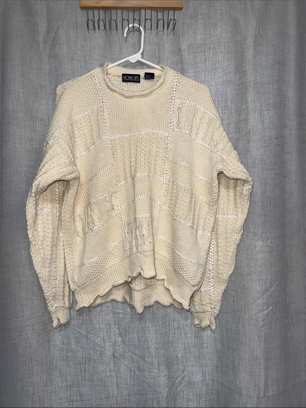 Vintage Honors Cream Patchwork Knit Crewneck Sweater